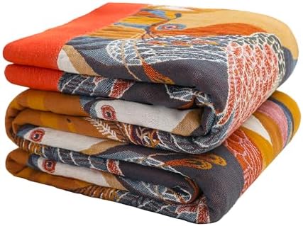 VANJOROY Boho Large Throw Blanket, 100% Organic Muslin Cotton Breathable Soft Bed Throw - Floral Bird Farmhouse Decor Blanket for Sofa Couch Chair Quilt and Gift. 80" x 90"- Colorful by CHOOSEVANJOROYENJOYAMORECOMFORTABLEFEELING