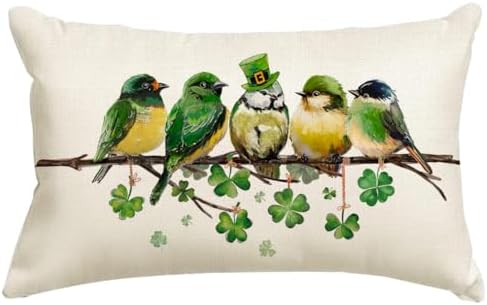 RABUSOFA St.Patricks Day Pillow Covers 12x20 Inch,Birds Shamrock St Patricks Day Decorations Holiday Spring Decorative Pillow Case Decor for Sofa Couch Green by RABUSOFA