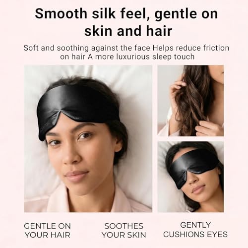 Silk Sleep Mask for Side Sleepers, Eye Mask for Sleeping Women Men, Face-Hugging Padded Eye Cover, 100% 22 Momme Pure Mulberry Silk, Soft Light Blocking Mask for Travel, Naps & Shift Workers (Black) - Image 4