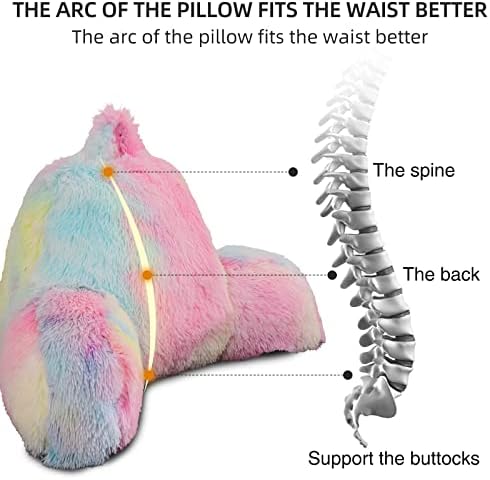 Aimuan Reading Pillow Bed Rest Pillow with Arms Rabbit Fur Cushion for Adults Teens Incline Rest Sitting up & Sleeping Snoring Pillow with Pregnancy Lumbar Back Support (Standard, Light-Pink) - Image 5