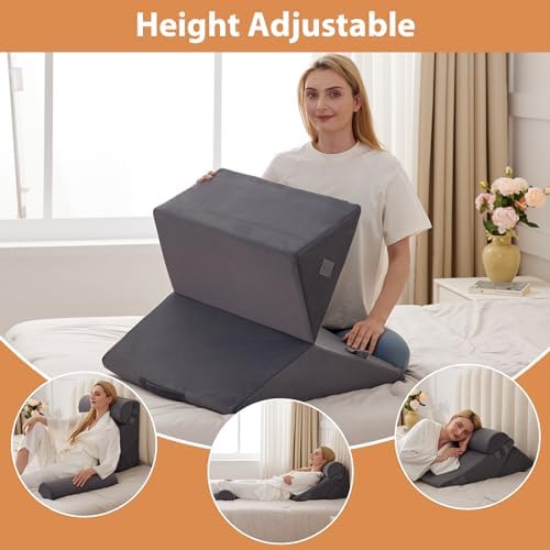 BIEEZZK 4PCS Wedge Pillow Set for After Surgery, Back Pillow for Bed Sitting up, 9&12inch Adjustable Memory Foam Bed Wedges, Pillow Wedge for Acid Reflux, Back Pain Relief, Snoring, Plush Grey - Image 6
