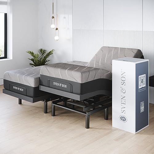 Sven & Son Harmony Adjustable Bed Base, Head and Foot Lift, Massage, Under-Bed Lights, USB, Gel Memory, Zero Gravity Smart Frame - Split King + 12 inch Memory Foam Matt (Medium) by Unknown