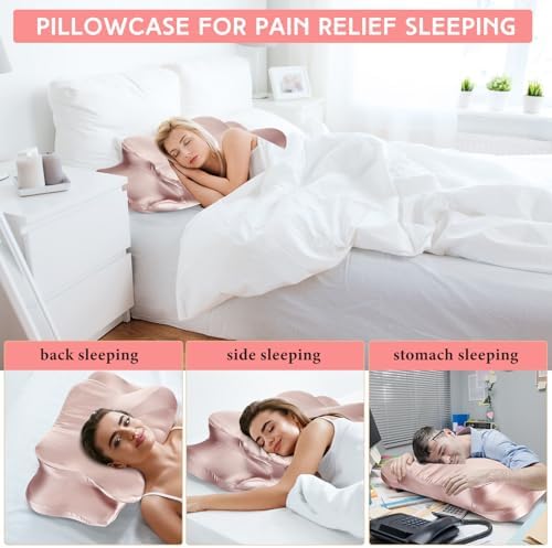 Hahafelt Cervical Neck Pillowcase (Only Pillowcase) Satin Pillow Cover with Zipper Ergonomic Contour Pillow Cover for Side Back Stomach Sleepers(Coral,Queen Size) - Image 4
