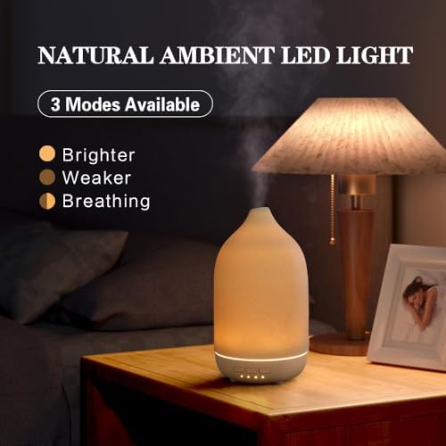 Essential Oil Diffusers, Aromatherapy Diffuser for Essential Oils, 100ml Ceramic Oil Diffusers for Large Room - 5 Timers, Warm Ambient Light, Auto-Off - Image 4