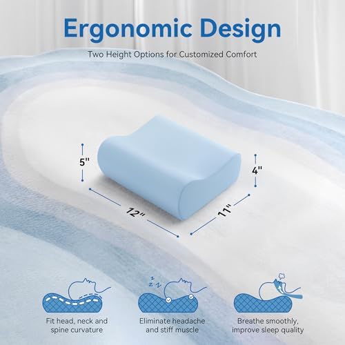 AM AEROMAX Travel Contour Memory Foam Pillow for Neck Pain Relief, Blue - Image 3
