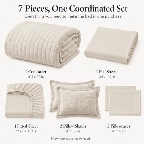 CozyLux California King Comforter Set 7-Piece Beige Seersucker Bed in a Bag - Image 2