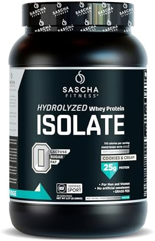 SASCHA FITNESS Hydrolyzed Whey Protein Isolate,100% Grass-Fed (2 Pounds, Cookies & Cream) by SASCHAFITNESS
