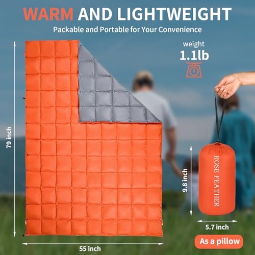 Down Camping Blanket - Lightweight, Packable, Warm & Puffy Outdoor Travel Quilt for Sleep, Hiking, Backpacking, Stadium, Festivals, Water-Resistant Sleeping Bag 55"x79" - Image 3