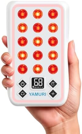 Portable Red Light Therapy for Face & Neck, Mini Type-C Rechargeable Light Device Panel, 15 Dual Wavelength 660nm 850nm LEDs, Built-in Timer, Protective Eyewear & Travel Storage Case Included by YAMURI
