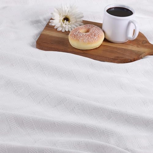Superior Basketweave Cotton Blanket, Basket Weave Design, Soft, Comfy Cover for Bed, Bedding, Bedroom, Couch Throw, Lounging, Modern Boho Medium Weighted Blankets, King, White - Image 6