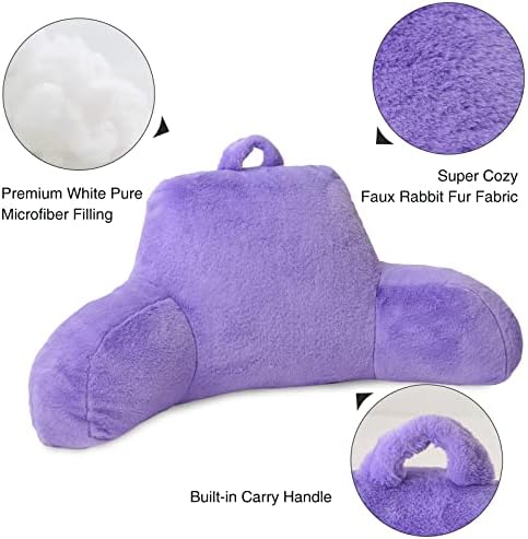 Aimuan Reading Pillow Bed Rest Pillow with Arms Rabbit Fur Cushion for Adults Teens Incline Rest Sitting up & Sleeping Snoring Pillow with Pregnancy Lumbar Back Support (Purple) - Image 4