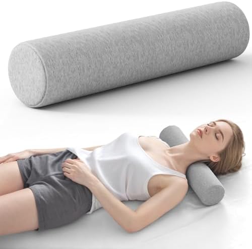 Neck Roll Pillow, Memory Foam Neck Support Pillows, Round Neck Pillows, Cylinder Bolster Pillows for Bed, Couch, and Yoga, Removable Washable Cover,18 * 4 * 4 inch (Small,Grey) by Forcanby
