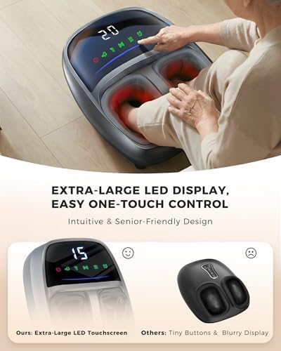 EaseZen Foot Massager with Heat, Upgraded Adjustable Arch Lift & Large LED Touchscreen, Deep Kneading Shiatsu Foot Massager for Neuropathy, Plantar Fasciitis Relief, High Arch & Elderly (Pale Gray) - Image 5
