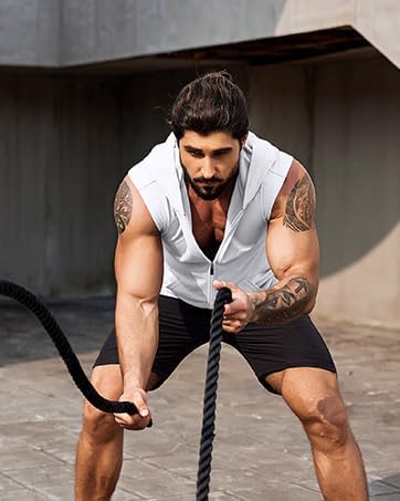 COOFANDY Men's Workout Hooded Tank Tops 2 Pack Zip Up Sleeveless Gym Shirts Muscle Cut Off T Shirt Bodybuilding Hoodies - Image 5