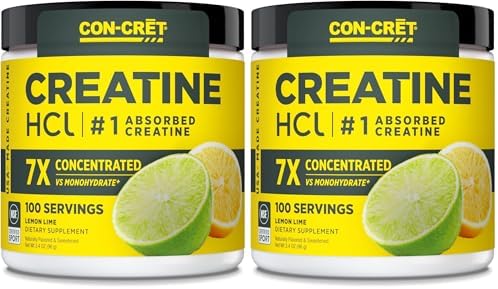 CON-CRET Creatine HCl Powder | Muscle, Cognitive, Cellular Energy Support | No Bloating or Cramps | USA Made & NSF Certified | Lemon Lime (100 Serving) (Pack of 2) by iHerb