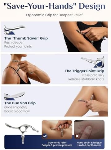 Rena Chris Trigger Point Massage Tool & Muscle Scraper Tool, Stainless Steel Body Gua Sha Tool for Deep Tissue Pain Relief & Fascia Release, with Travel Pouch & Guide (2-Piece Kit) - Image 3