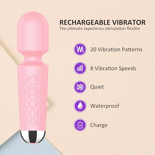 Handheld Cordless Mini Massager, Powerful Quiet with Waterproof, 20 Modes & 8 Speeds Vibration Wand for Back Neck Shoulders, Muscle Soreness Relief & Recovery (Pink) - Image 3