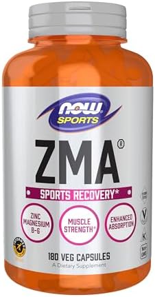 NOW Foods Sports Nutrition, ZMA (Zinc, Magnesium and Vitamin B-6), Enhanced Absorption, Sports Recovery*, 180 Capsules by NOW
