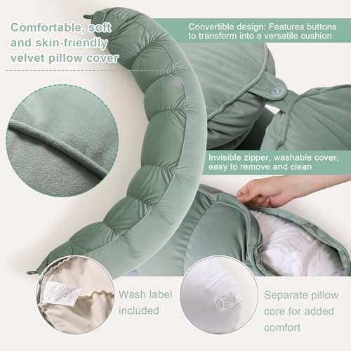 Peallow(Pat. Pend) – Long Round Body Pillow for Adults, Bolster Pillow for Sleeping, Soft and Supportive Pillow for Sleeping & Lumbar Support(Willow Green,59") - Image 4