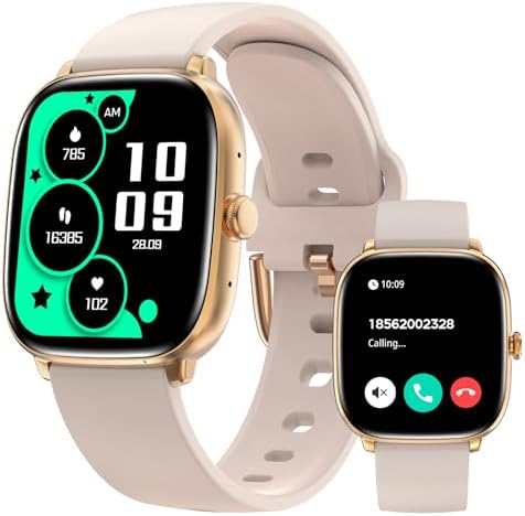 BRIBEJAT Android Smart Watches for Women, 1.75” AMOLED Touchscreen, Bluetooth Calling, Heart Rate/SpO2/Sleep Monitor, Long Battery, IP68 Waterproof Finess Watch Compatible with iPhone Android (Gold) by BRIBEJAT