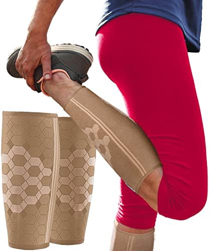 Sparthos Calf Compression Sleeves, Shin Splint Relief Men, Women - Beige-S by Sparthos