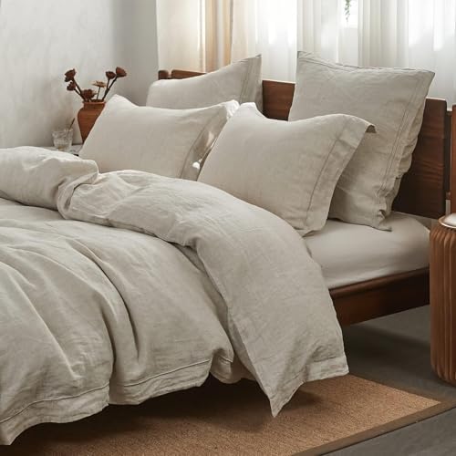 Simple&Opulence 100% French Flax Linen Duvet Cover Set with Embroidery Washed - 3 Pieces (1 Duvet Cover with 2 Pillow Shams) with Button Closure Soft Breathable Farmhouse - Linen, King Size by SimpleOpulence