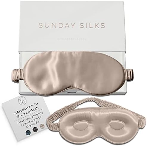 SUNDAYSILKS™ 3D Contoured Silk Sleep Mask | Padded Silk Eye Mask with Eye Cups for Lash Extensions | Blackout, Organic for Women & Men, Perfect for Travel, Slip-Free Deep Sleeping, Antifaz para Dormir by ColoradoHomeCo