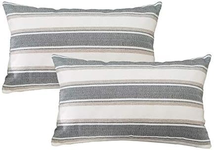 2 Packs, Stripe Pillow Case Soft Linen Rectangle Decorative Throw Cushion Cover Pillowcase with Invisible Zipper for Bench 12" x 20 " by NATUS+WEAVER