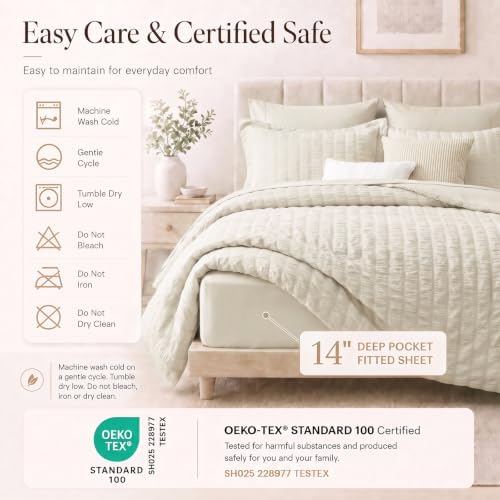 CozyLux California King Comforter Set, Oatmeal Seersucker Bed in a Bag - Image 5