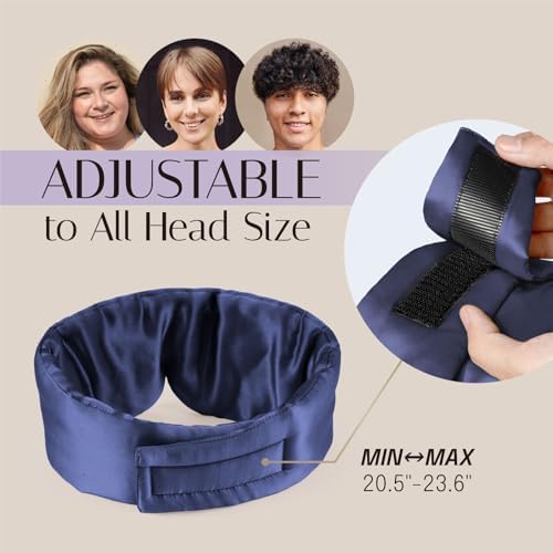 Silk Sleep Mask Soft Pressureless: 100% Mulberry Silk for Eye Skin Anti Wrinkles, Large Size for Total Blackout, Adjustable Wide Velcro Ear Cover - Image 7