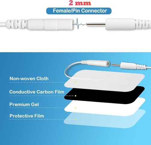 TENS Unit Electrode Pads, 10PCS 2"x 3.5" Large TENS Self-Adhesive Electrodes Pads Replacement with Plug 2.0mm for TENS Machine Massager, Reusable and Latex-Free - Image 4