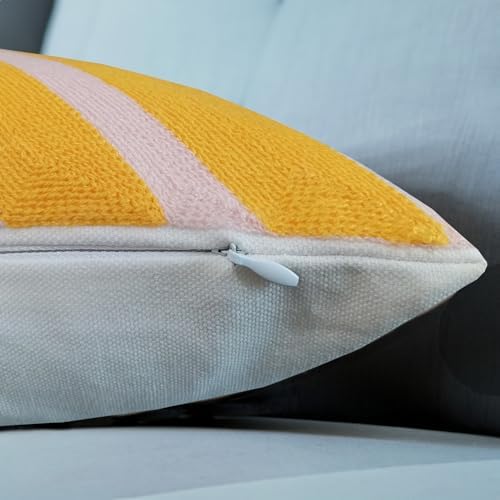 Bolster Accent Pillowcase Coko Geometric Throw Pillow Cover Lumbar Embroidered Arrow Cotton Canvas 12x20 1pc Pink and Mango Yellow/Orange 2 Tones, Chevron 30x50cm - Image 2