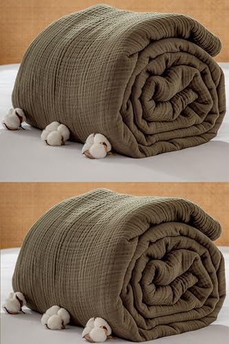 Muslin Blanket - Pure 100% Turkish Cotton Airy Soft Light Versatile Gauze Throw Blanket for Bed, Couch, Sofa (Khaki Green, King Size (95" x 110" inch)) - Image 4