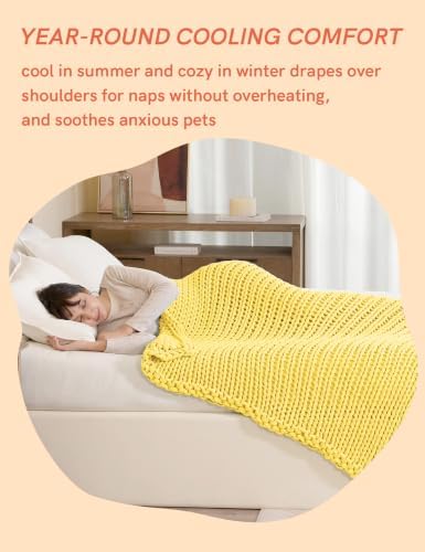 YnM Cooling Weighted Blanket, 100% Cotton Handmade Chunky Knitted Blanket, Weighted Lap, Breathable Heavy Blankets, Machine Washable Throw for Sleep or Home Decor (Yellow Lemon, 48x72 Inch, 12lbs) - Image 5