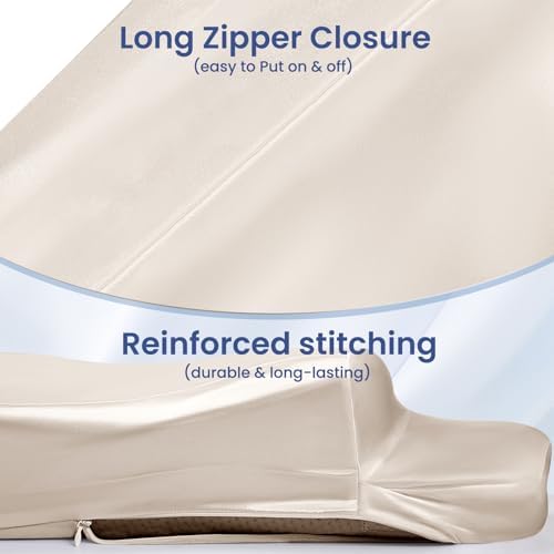 Satin Pillowcase for Cervical Pillows, (Cover Only) Fit for 24.8"x14.96"x5.51"/3.54" Orthopedic Neck Support Pillow, Silky Smooth Pillowcase Cover with Zipper Closure (Champagne) - Image 3