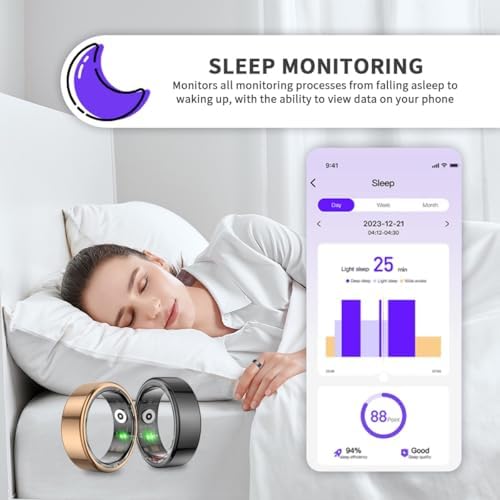 Smart Ring for Women Men, Fitness Tracker Ring with Free App No Subscription Fee, 7 Days Battery Life, Sleep Monitor, Heart Rate & Step Tracker, IP68 Waterproof, Android/iOS Compatible(Black,10) - Image 6