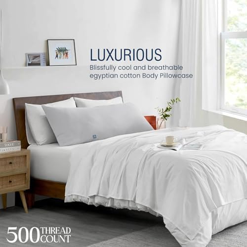 Body Pillow case with Zipper Closure 100% Egyptian Cotton 500 Thread Count Pack of 1 Long Body Pillowcase Cover for Adult Size 20x48 inch, Silver Grey - Image 3