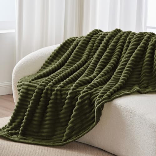 BEDELITE Ribbed Twin Blanket for Couch & Bed, Olive Green, 60"x80" - Image 3