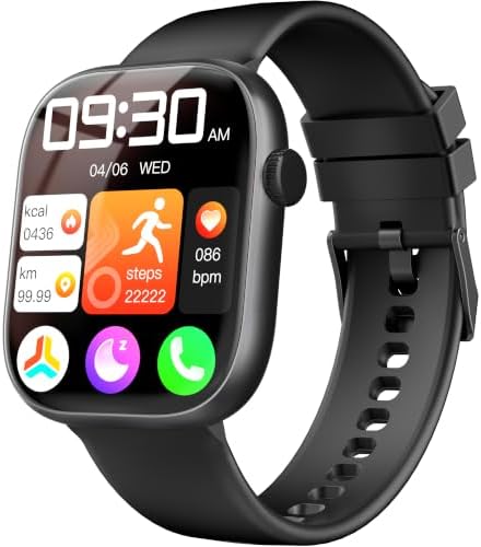 Smart Watch for Women Men, Fitness and Sleep Trackers with 1.83" HD Touchscreen, Bluetooth Calling Smartwatch for Android/iOS, IP67 Waterproof Multi-Sport Modes Pedometer, Jet Black by KIPTUMTEK