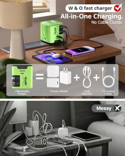 W & O 60W Gan Fast Charger Wall Plug, Built-in Retractable USB-C & L Cables - Image 2