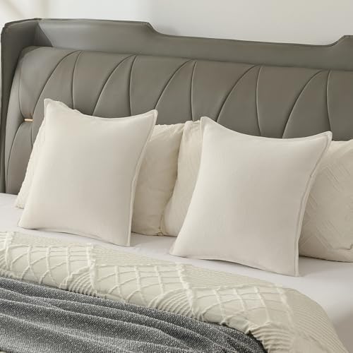 FUTEI Pack of 2 Chenille Throw Pillow Covers 22x22 Inch, Cream - Image 6