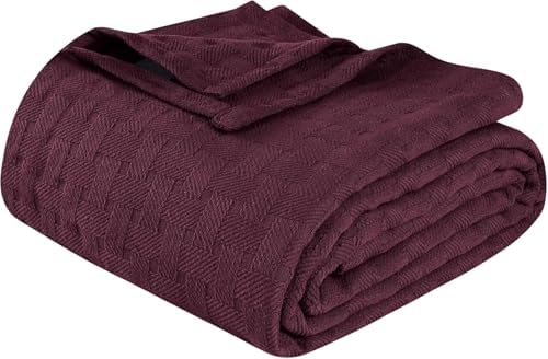 Superior Cotton Blanket Breathable All Season Comfy Bedding, Throw, Plum by SUPERIOR