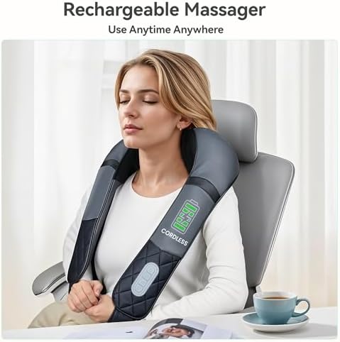 Snailax Rechargeable Neck Massager with Heat, Shiatsu Back and Neck Massager, Cordless Portable Deep Kneading Shoulder Massage Pillow, Gifts for Dad Mom - Image 3