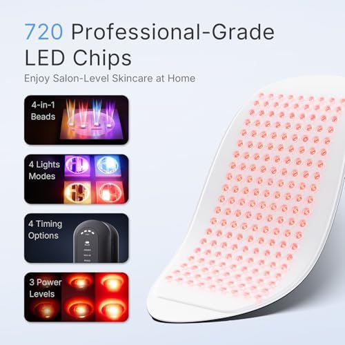 FDA Cleared Red Light Therapy Mask for Face and Neck, 4 Modes LED Light Therapy, Blue Infrared Red Light Therapy, PDT Photons Facial Skin Care Device for Wrinkles and Acne - Image 3