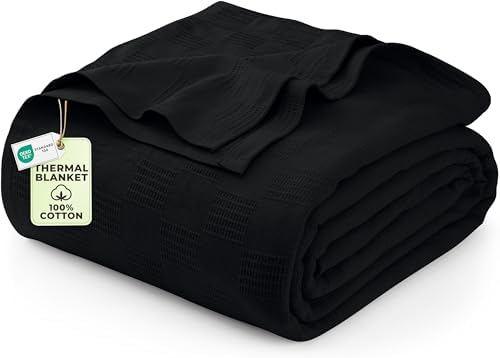 Utopia Bedding 100% Cotton Thermal Blanket Black Queen, 90x90 Inches by UTOPIABEDDING