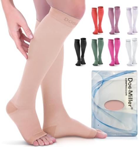 Doc Miller Open Toe Compression Socks, 20-30 mmHg, Knee High, Men & Women by Doc+Miller