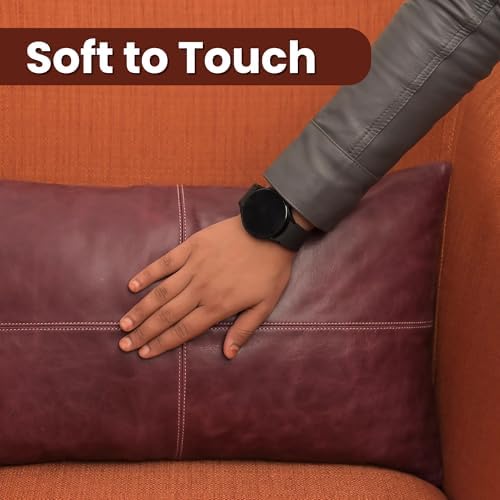 LL LEATHER LOVERS 100% Lambskin Leather Pillow Cover - Sofa Cushion Case - Decorative Throw Covers for Living Room & Bedroom, Pink Maroon Plain Pack of 2-20X28 Inch - Image 4