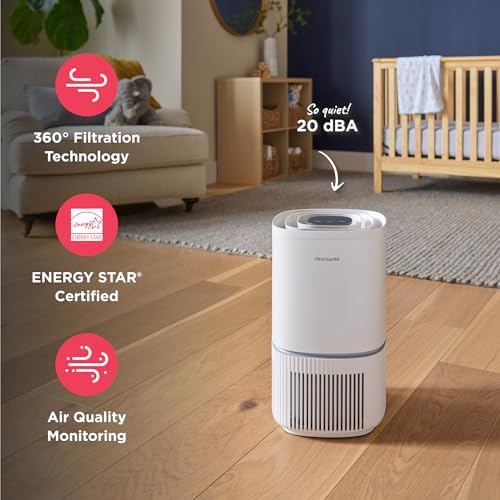 Frigidaire PureA300 HEPA Air Purifier for Small Bedrooms, Covers up to 850 Sq. Ft., 3-Stage Filtration, Energy Star Certification, Air Quality Monitoring, Smart Mode, Ultra Quiet, White - Image 4