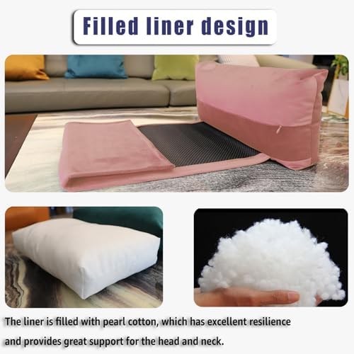 Velvet Recliner Head Pillow with Non-Slip Base - Adjustable Neck Support for Pain Relief in Home, Office and Travel (Pink) - Image 5