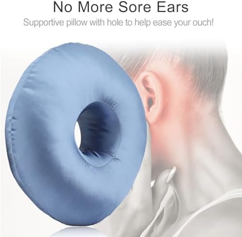 Silky Satin Piercing Pillow Ear Pillows Donut with Hole for Ear Pain CNH Piercing Pain Relief Sleeping Pressure Sore Side Sleepers Smooth Cooling Ear Guard Protector, Haze Blue - Image 3